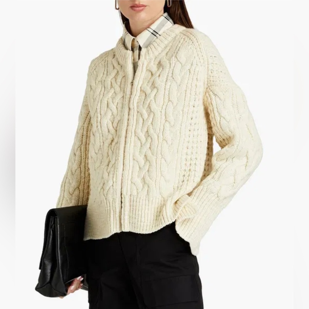 3.1 Phillip Lim Chunky Wool Knit Zip Pullover Cardigan‎ Sweater Ivory Small NWT